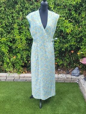 Tommy Bahama Blue Floral 100% Silk Maxi Wrap Dress 8